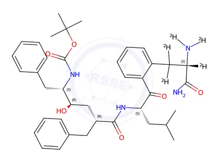 Chemical structure of N-[(2R,4R,5S)-5-[[(1,1-Dimethylethoxy)carbonyl]amino]-4-hydroxy-1-oxo-6-phenyl-2-(phenylmethyl)hexyl]-L-leucyl-L-phenylalaninamide-d5