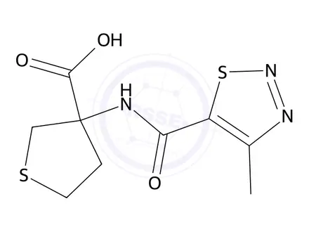 Chemical structure of 3-(4-Methyl-1,2,3-thiadiazole-5-carboxamido)tetrahydrothiophene-3-carboxylic acid