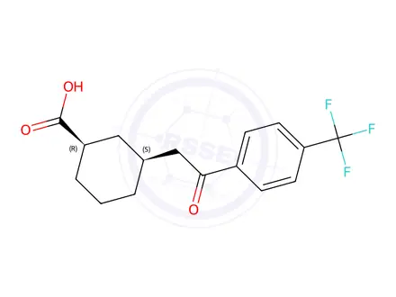 Chemical structure of (1R,3S)-3-(2-oxo-2-(4-(trifluoromethyl)phenyl)ethyl)cyclohexane-1-carboxylic acid