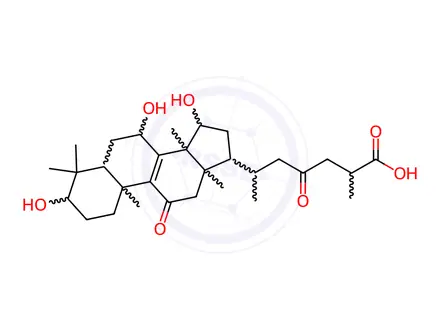 Chemical structure of Lanost-8-en-26-oic acid, 3,7,15-trihydroxy-11,23-dioxo-, (3β,15α)-(9CI)