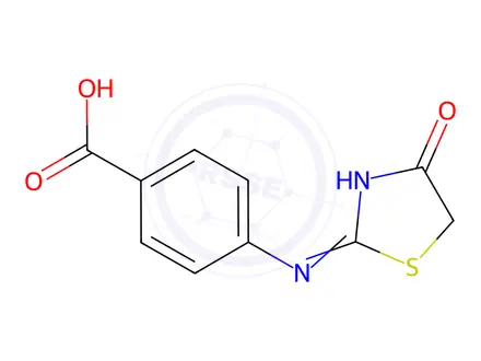 Chemical structure of 4-((4-Oxothiazolidin-2-ylidene)amino)benzoic acid
