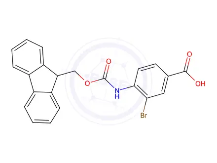 Chemical structure of 4-((((9H-Fluoren-9-yl)methoxy)carbonyl)amino)-3-bromobenzoic acid
