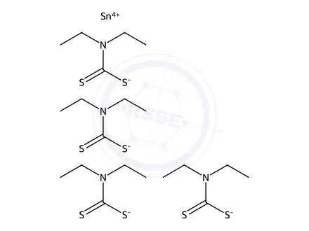 Chemical structure of tin tetra(diethyldithiocarbamate)