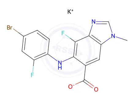 Chemical structure of potassium 5-((4-bromo-2-fluorophenyl)amino)-4-fluoro-1-methyl-1H-benzo[d]imidazole-6-carboxylate