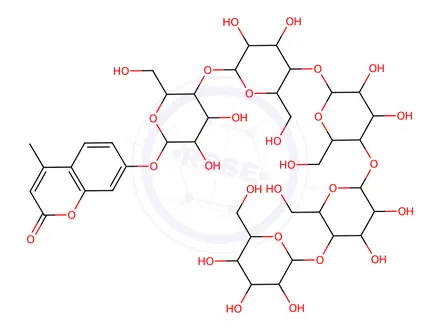 Chemical structure of 4-Methylumbelliferyl -Î²-D-Cellopentoside