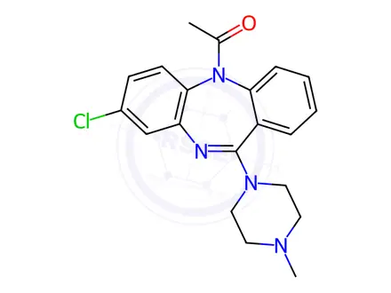 Chemical structure of 1-(8-Chloro-11-(4-methylpiperazin-1-yl)-5H-dibenzo[b,e][1,4]diazepin-5-yl)ethanone