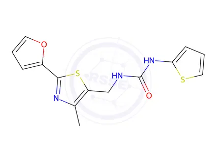Chemical structure of 1-((2-(Furan-2-yl)-4-methylthiazol-5-yl)methyl)-3-(thiophen-2-yl)urea