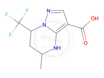 Chemical structure of rac-(5R,7R)-5-methyl-7-(trifluoromethyl)-4H,5H,6H,7H-pyrazolo[1,5-a]pyrimidine-3-carboxylic acid