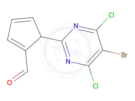 Chemical structure of 5-(5-Bromo-4,6-dichloropyrimidin-2-yl)cyclopenta-1,3-dienecarbaldehyde