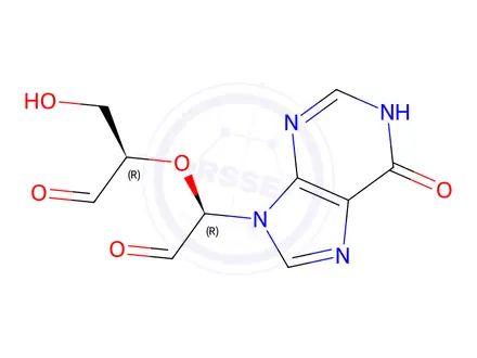 Chemical structure of (R)-3-Hydroxy-2-((R)-2-oxo-1-(6-oxo-1H-purin-9(6H)-yl)ethoxy)propanal