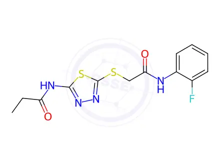 Chemical structure of N-(5-((2-((2-Fluorophenyl)amino)-2-oxoethyl)thio)-1,3,4-thiadiazol-2-yl)propionamide
