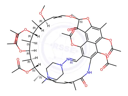 Chemical structure of Rifamycin, 3-[[(4-methyl-1-piperazinyl)imino]methyl]-, 1,4,8,21,23-pentaacetate