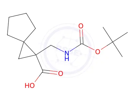 Chemical structure of 1-{[(tert-Butoxycarbonyl)amino]methyl}spiro[2.4]heptane-1-carboxylic acid