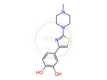 Chemical structure of 4-(2-(4-Methylpiperazin-1-yl)thiazol-4-yl)benzene-1,2-diol