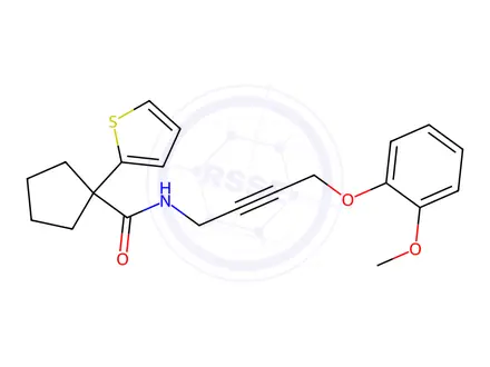 Chemical structure of N-(4-(2-Methoxyphenoxy)but-2-yn-1-yl)-1-(thiophen-2-yl)cyclopentane-1-carboxamide