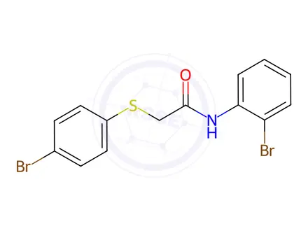 Chemical structure of N-(2-bromophenyl)-2-((4-bromophenyl)thio)acetamide
