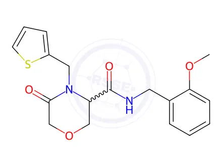 Chemical structure of N-(2-Methoxybenzyl)-5-oxo-4-(thiophen-2-ylmethyl)morpholine-3-carboxamide