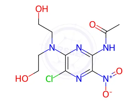 Chemical structure of N-(6-(Bis(2-hydroxyethyl)amino)-5-chloro-3-nitropyrazin-2-yl)acetamide