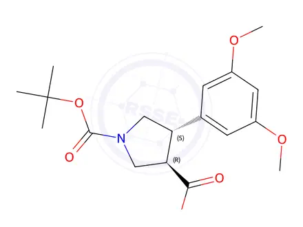 Chemical structure of (3R,4S)-1-(tert-butoxycarbonyl)-4-(3,5-dimethoxyphenyl)pyrrolidine-3-carboxylic acid