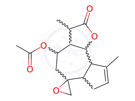 Chemical structure of (3S,6S)-4β-Acetoxy-3,3aβ,4,5,6aβ,7,9aβ,9bα-octahydro-3β,9-dimethylspiro[azuleno[4,5-b]furan-6(2H),2'-oxiran]-2-one