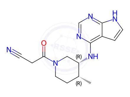 Chemical structure of 3-((3R,4R)-3-((7H-pyrrolo[2,3-d]pyrimidin-4-yl)amino)-4-methylpiperidin-1-yl)-3-oxopropanenitrile