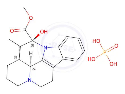 Chemical structure of methyl (3alpha,14beta,16alpha)-14,15-dihydro-14-hydroxyeburnamenine-14-carboxylate, phosphate (1:1)