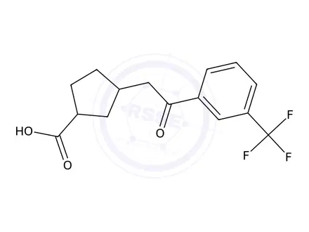 Chemical structure of cis-3-[2-Oxo-2-(3-trifluoromethylphenyl)-ethyl]cyclopentane-1-carboxylic acid