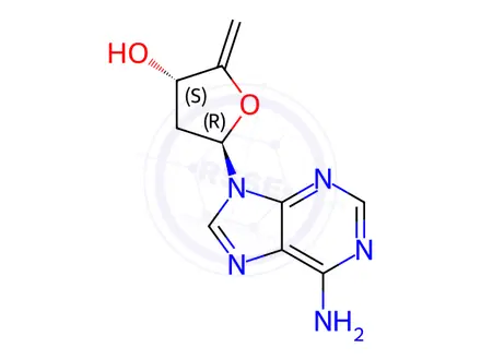 Chemical structure of (3S,5R)-5-(6-Amino-9H-purin-9-yl)-2-methylenetetrahydrofuran-3-ol