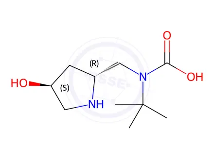 Chemical structure of Carbamic acid, [[(2R,4S)-4-hydroxy-2-pyrrolidinyl]methyl]-, 1,1-dimethylethyl