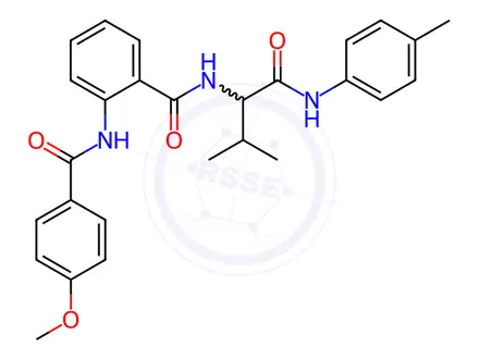 Chemical structure of Benzamide, 2-[(4-methoxybenzoyl)amino]-N-[2-methyl-1-[[(4-methylphenyl)amino]carbonyl]propyl]-(9CI)