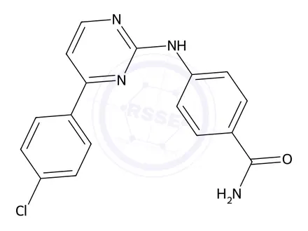Chemical structure of 4-((4-(4-Chlorophenyl)pyrimidin-2-yl)amino)benzamide