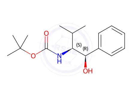 Chemical structure of Carbamic acid, N-[(1S)-1-[(R)-hydroxyphenylmethyl]-2-methylpropyl]-, 1,1-dimethylethyl ester