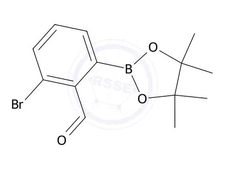 Chemical structure of 2-Bromo-6-(4,4,5,5-tetramethyl-1,3,2-dioxaborolan-2-yl)benzaldehyde