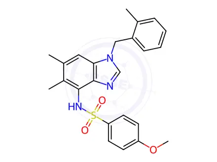 Chemical structure of N-(5,6-dimethyl-1-(2-methylbenzyl)-1H-benzo[d]imidazol-4-yl)-4-methoxybenzenesulfonamide
