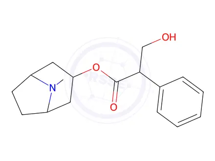 Chemical structure of 5-oxo-L-proline, compound with endo-(±)-8-methyl-8-azabicyclo[3.2.1]oct-3-yl alpha-(hydroxymethyl)benzeneacetate (1:1)