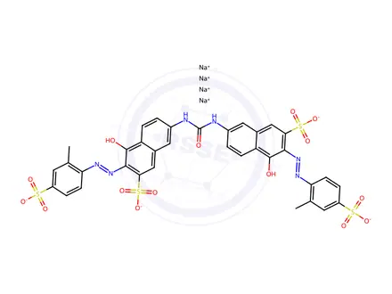 Chemical structure of tetrasodium 7,7'-(carbonyldiimino)bis[4-hydroxy-3-[(2-methyl-4-sulphonatophenyl)azo]naphthalene-2-sulphonate]