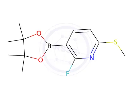 Chemical structure of 2-Fluoro-6-(methylthio)-3-(4,4,5,5-tetramethyl-1,3,2-dioxaborolan-2-yl)pyridine