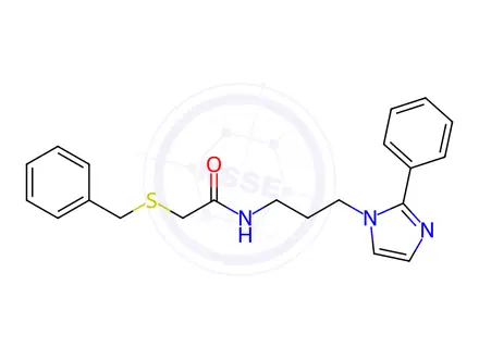 Chemical structure of 2-(Benzylthio)-N-(3-(2-phenyl-1H-imidazol-1-yl)propyl)acetamide