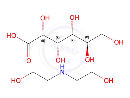 Chemical structure of D-gluconic acid, compound with 2,2'-iminobisethanol (1:1)