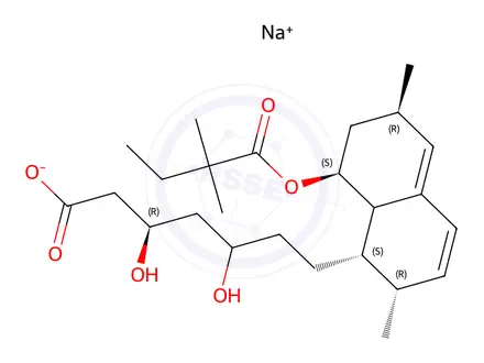 Chemical structure of sodium (3R)-7-[(1S,2S,6R,8S)-8-(2,2-dimethylbutanoyloxy)-2,6-dimethyl-1,2,6,7,8,8a-hexahydronaphthalen-1-yl]-3,5-dihydroxyheptanoate