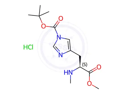 Chemical structure of L-Histidine, 1-[(1,1-dimethylethoxy)carbonyl]-N-methyl-, methyl ester, hydrochloride (1:1)