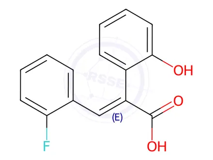 Chemical structure of (2E)-3-(2-Fluorophenyl)-2-(2-hydroxyphenyl)prop-2-enoic acid