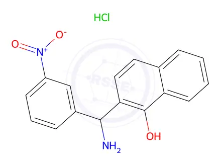 Chemical structure of 2-(Amino(3-nitrophenyl)methyl)naphthalen-1-ol hydrochloride