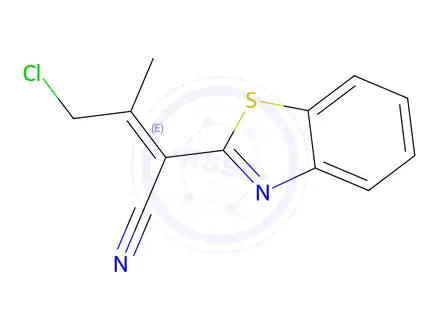 Chemical structure of (2E)-2-(1,3-benzothiazol-2-yl)-4-chloro-3-methylbut-2-enenitrile
