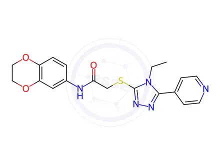 Chemical structure of N-(2,3-Dihydrobenzo[b][1,4]dioxin-6-yl)-2-((4-ethyl-5-(pyridin-4-yl)-4H-1,2,4-triazol-3-yl)thio)acetamide