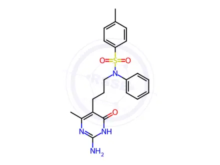 Chemical structure of N-(3-(2-Amino-4-methyl-6-oxo-1,6-dihydropyrimidin-5-yl)propyl)-4-methyl-N-phenylbenzenesulfonamide