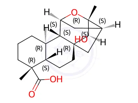 Chemical structure of ent-11,16-Epoxy-15-hydroxykauran-19-oicacid