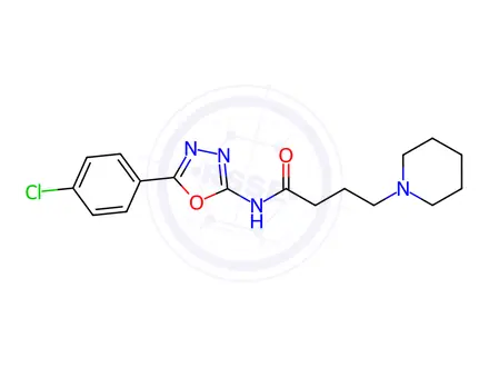 Chemical structure of N-(5-(4-Chlorophenyl)-1,3,4-oxadiazol-2-yl)-4-(piperidin-1-yl)butanamide