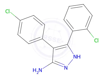 Chemical structure of 5-(2-Chlorophenyl)-4-(4-chlorophenyl)-1H-pyrazol-3-amine