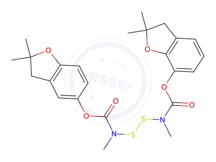 Chemical structure of Dithiobis(methylcarbamic acid)bis(2,3-dihydro-2,2-dimethyl-7-benzofuranyl)ester